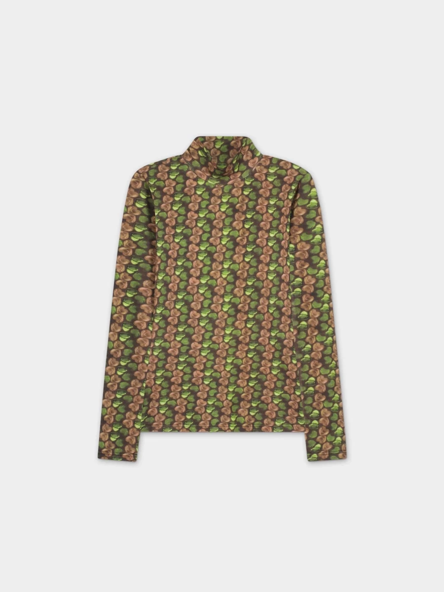 TTS Women's Green Heart Print Turtleneck Sweater - Elegant Feminine Top