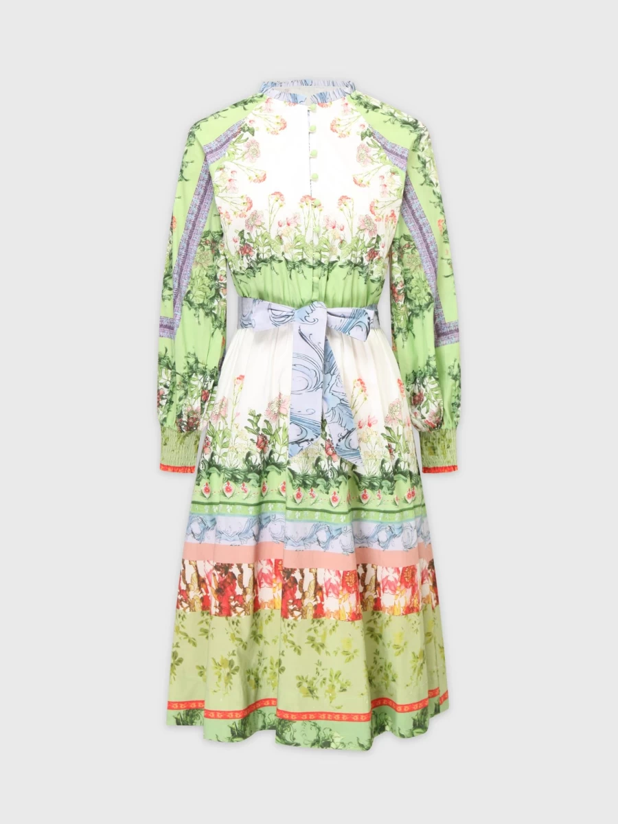 TTS Women's Garden Green Ruffle Neck Dress - Elegant Floral Summer Dress