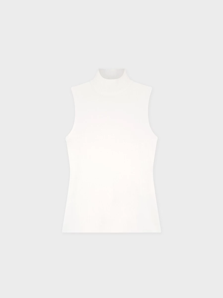 POSE Women's Cream Sleeveless Mock Turtleneck Top