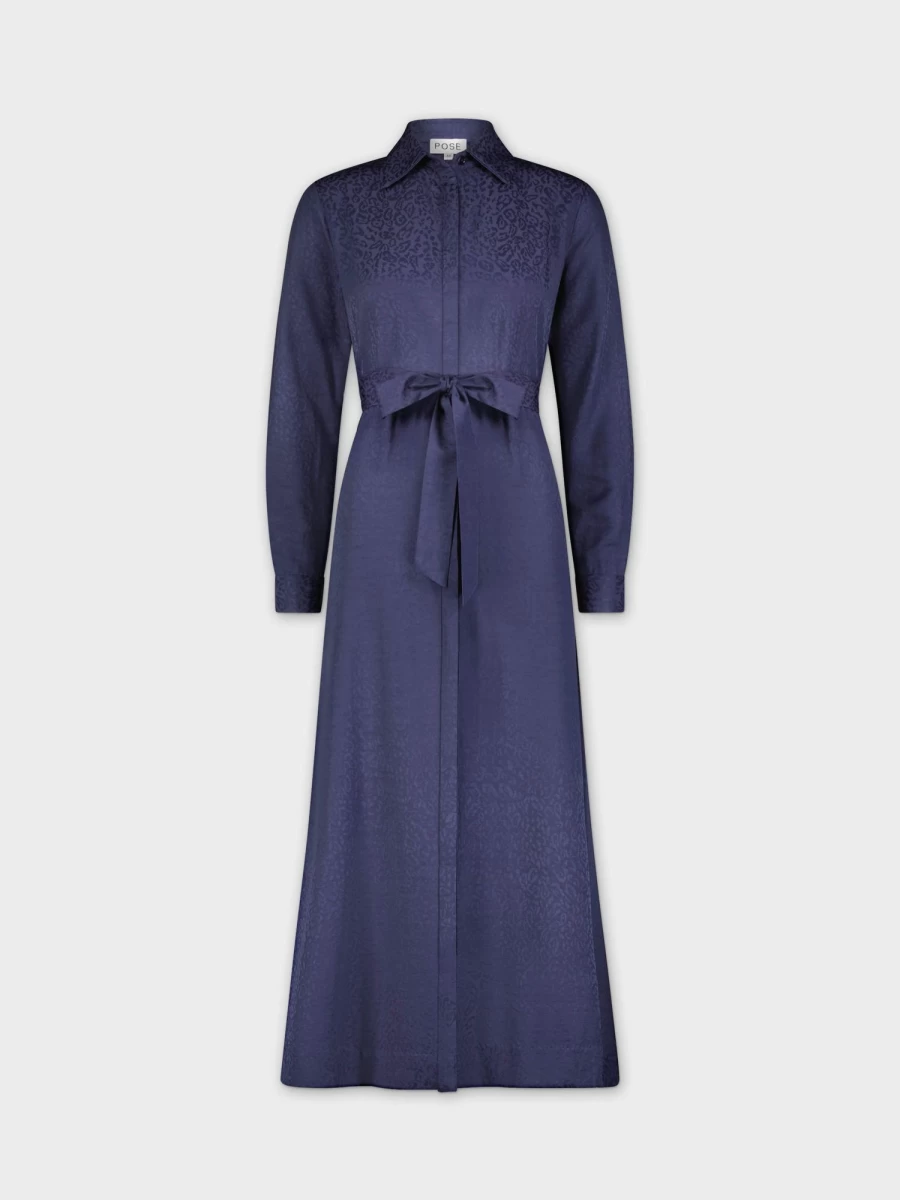 Pose Women's Navy Basic Belted A-Line Dress - Classic Fit Casual Style