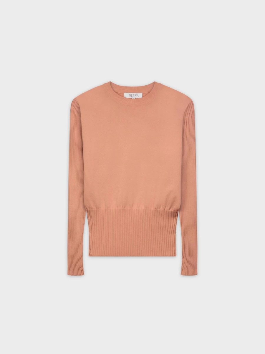 MEENA Women's Peach Ribbed Waist Sweater - Soft Knit Pullover for Women
