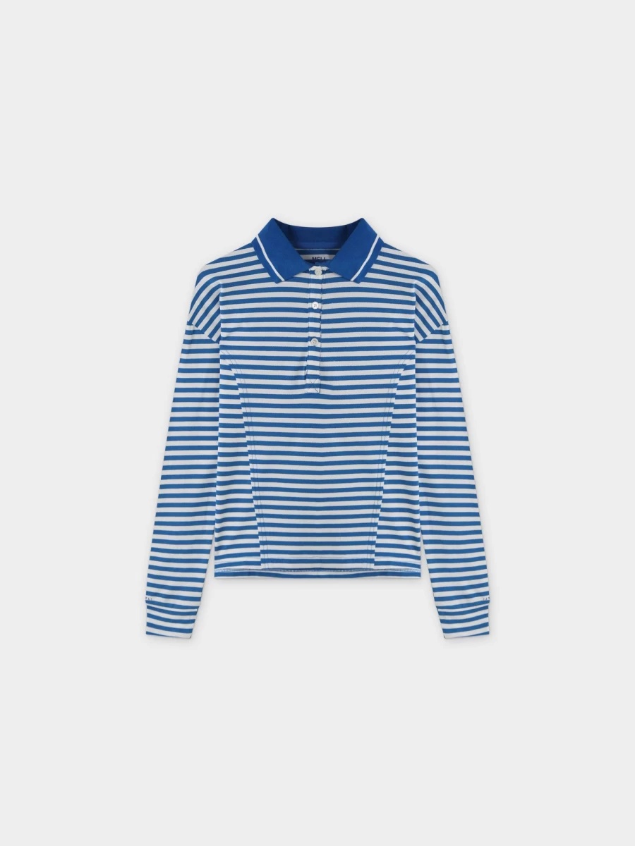 MELI Women's Striped Collar Tee - Blue & White Casual Short Sleeve Top