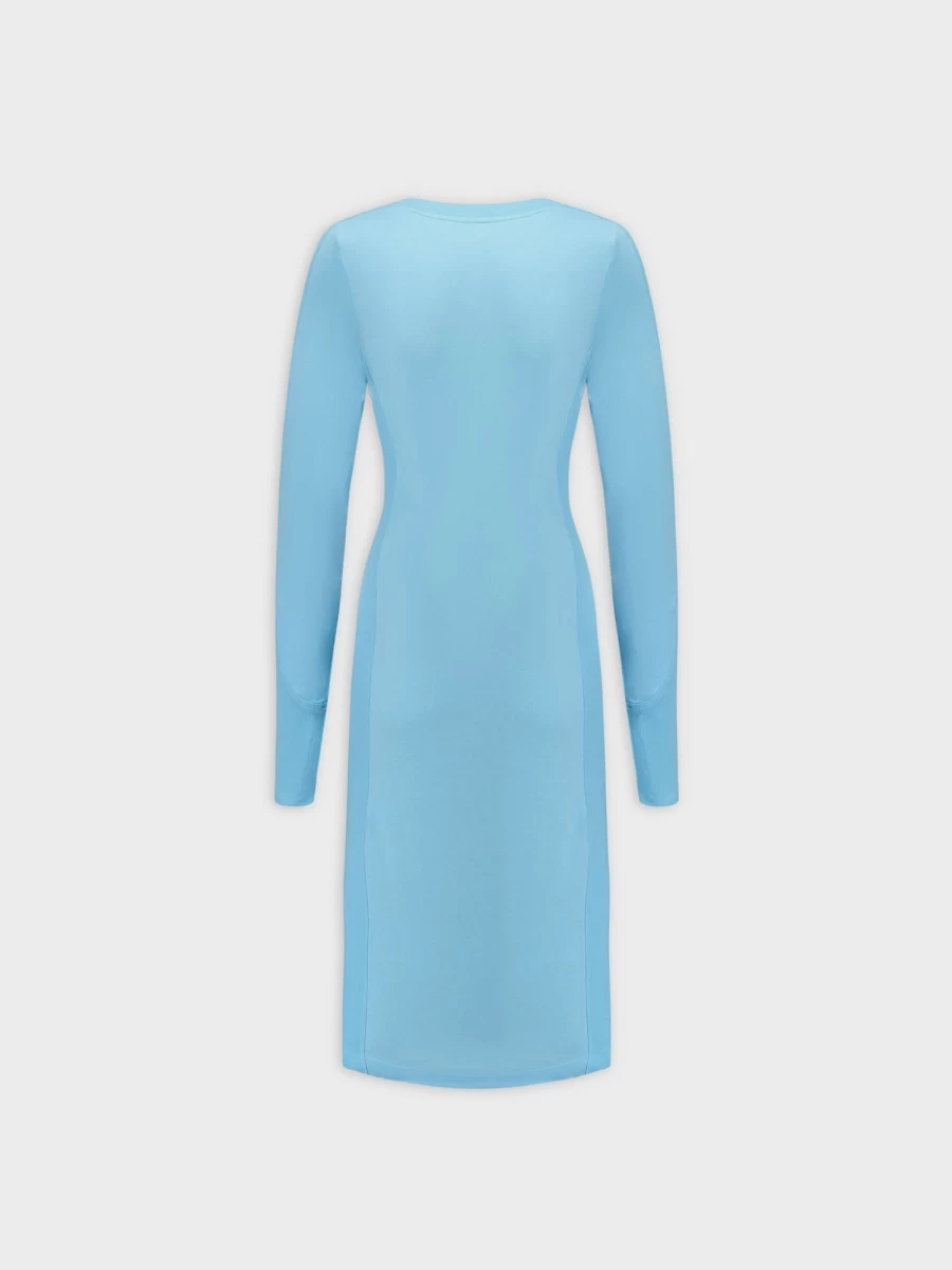 MELI Women's Sky Blue Crew Neck Pocket T-Shirt Dress - 52" Casual Comfort Fit Tee Dress