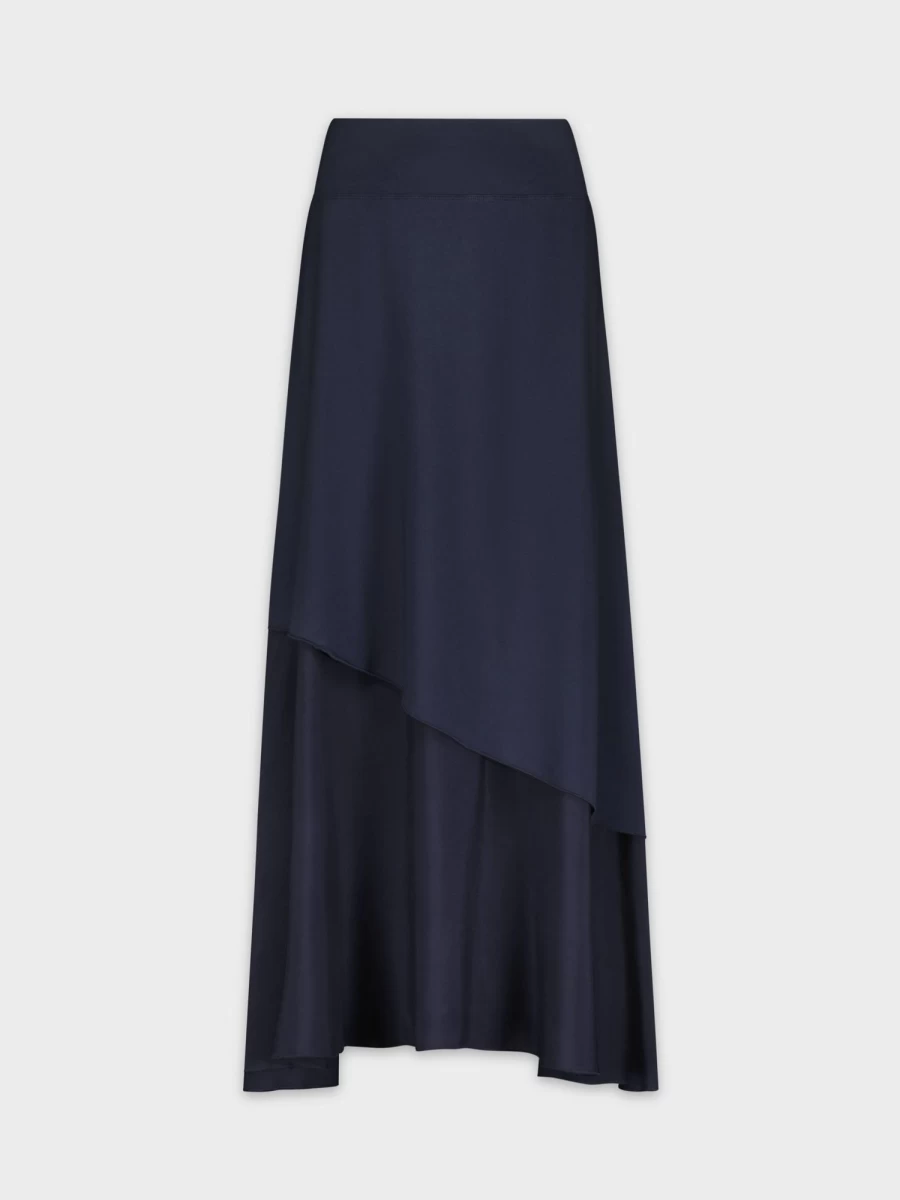 MELI Women's Navy Double Layer Skirt - Stylish Two-Tier Flared Midi Skirt