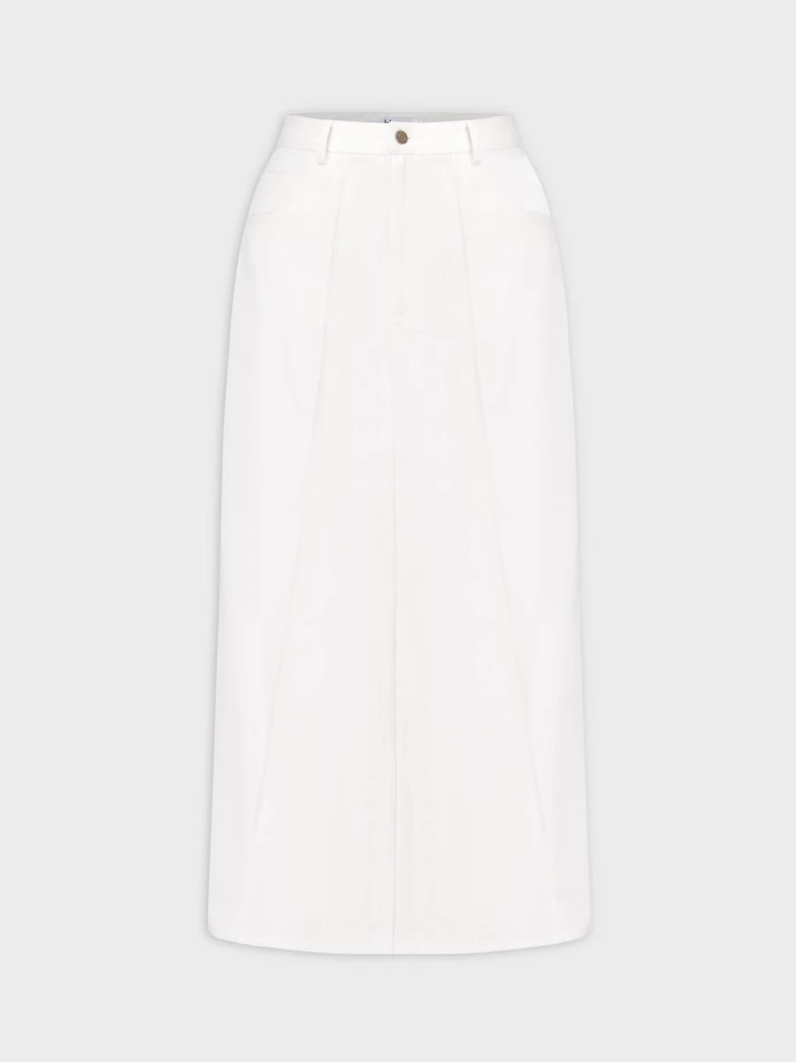 "Blue Meli Women's White Denim Seamed Skirt - High Waist A-Line Vintage Style"