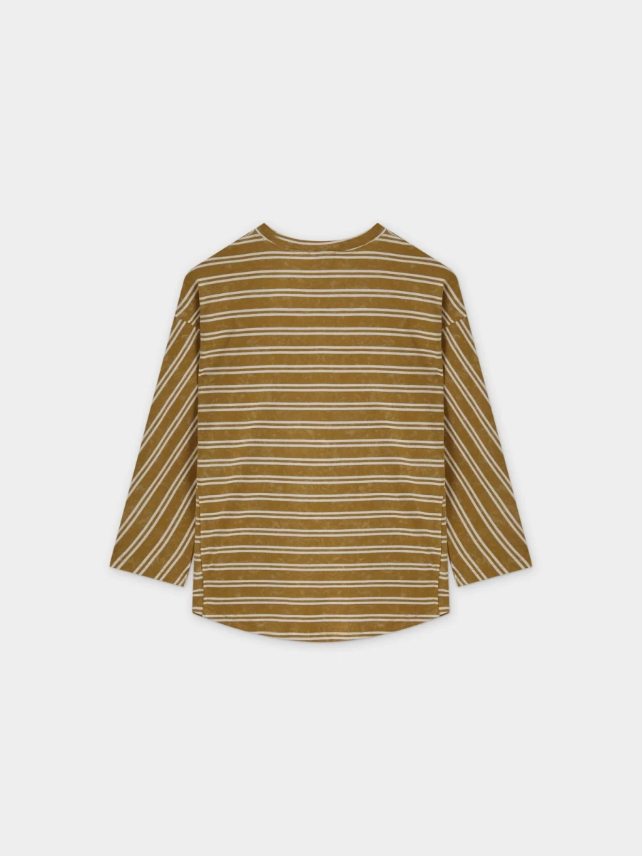 MELI Women's Washed Tan Striped Boxy T-Shirt - Casual Loose Fit Tee