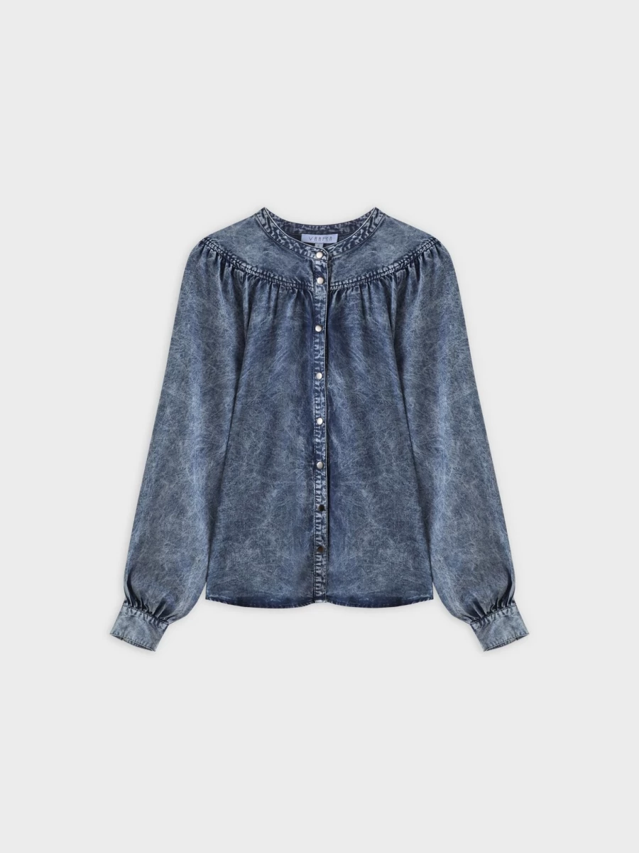 VAARA Women's Washed Blue Denim Gathered Top Blouse - Stylish & Comfortable