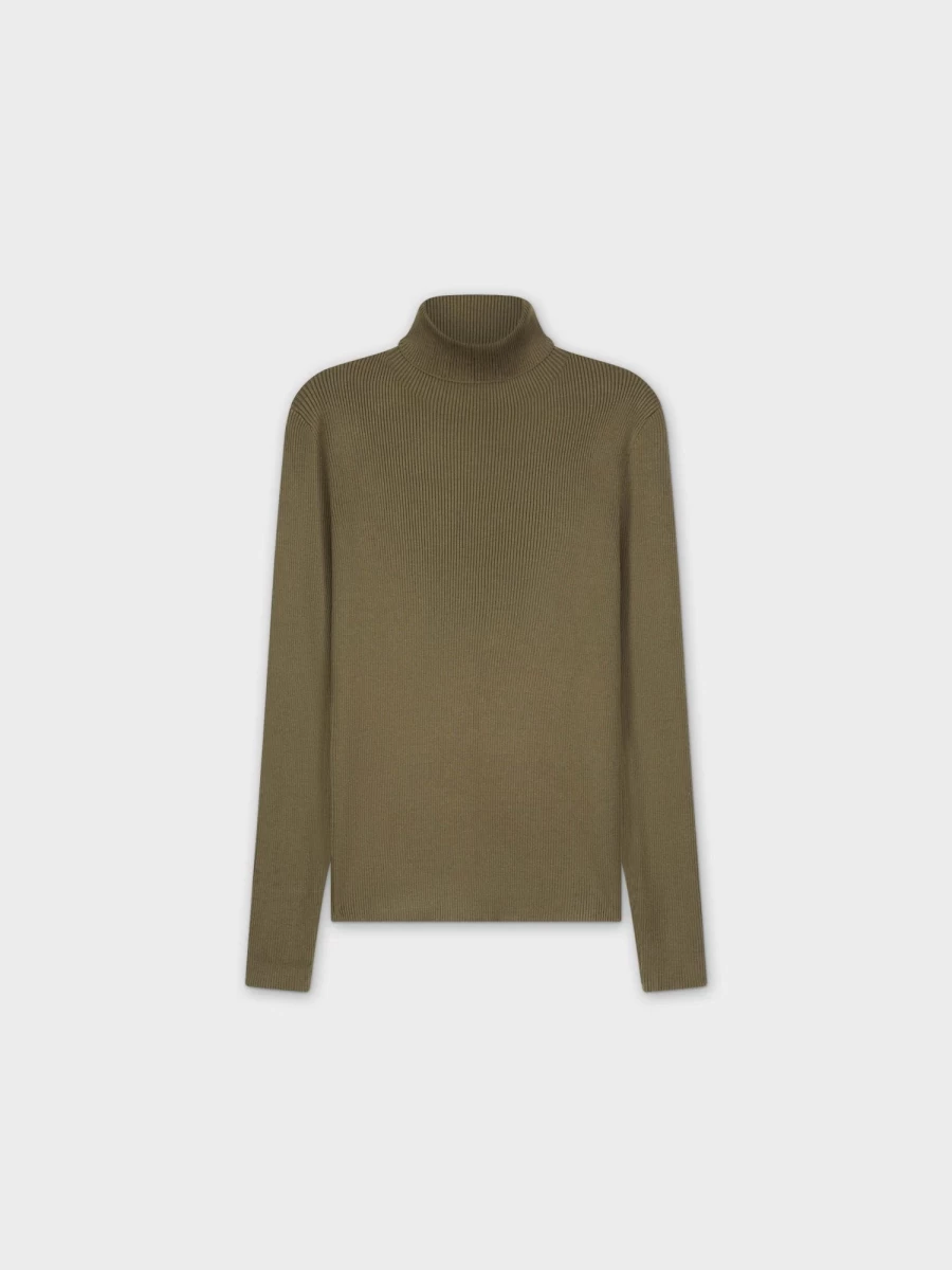 MELI Women's Green Knit Ribbed Turtleneck Sweater