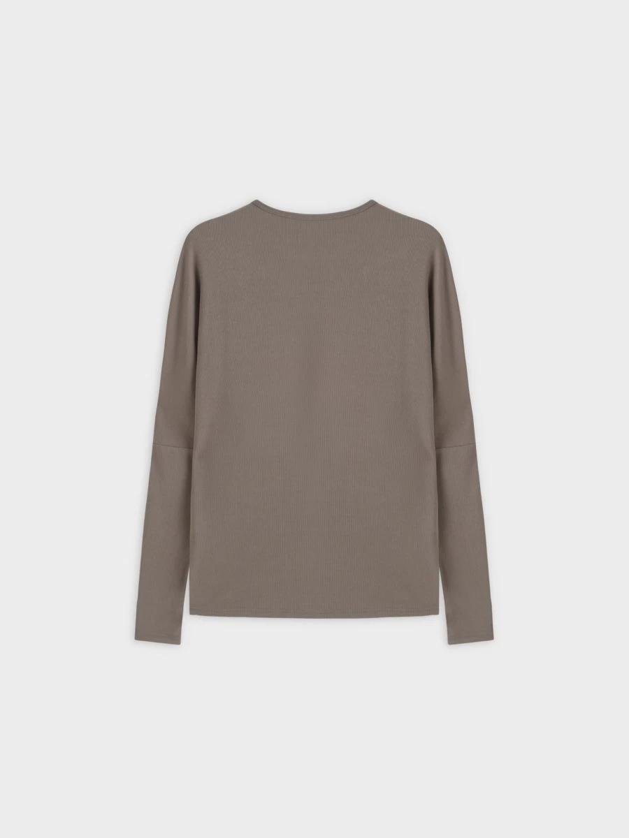 MELI Women's Olive Ribbed Dolman Crew Neck Long Sleeve T-Shirt