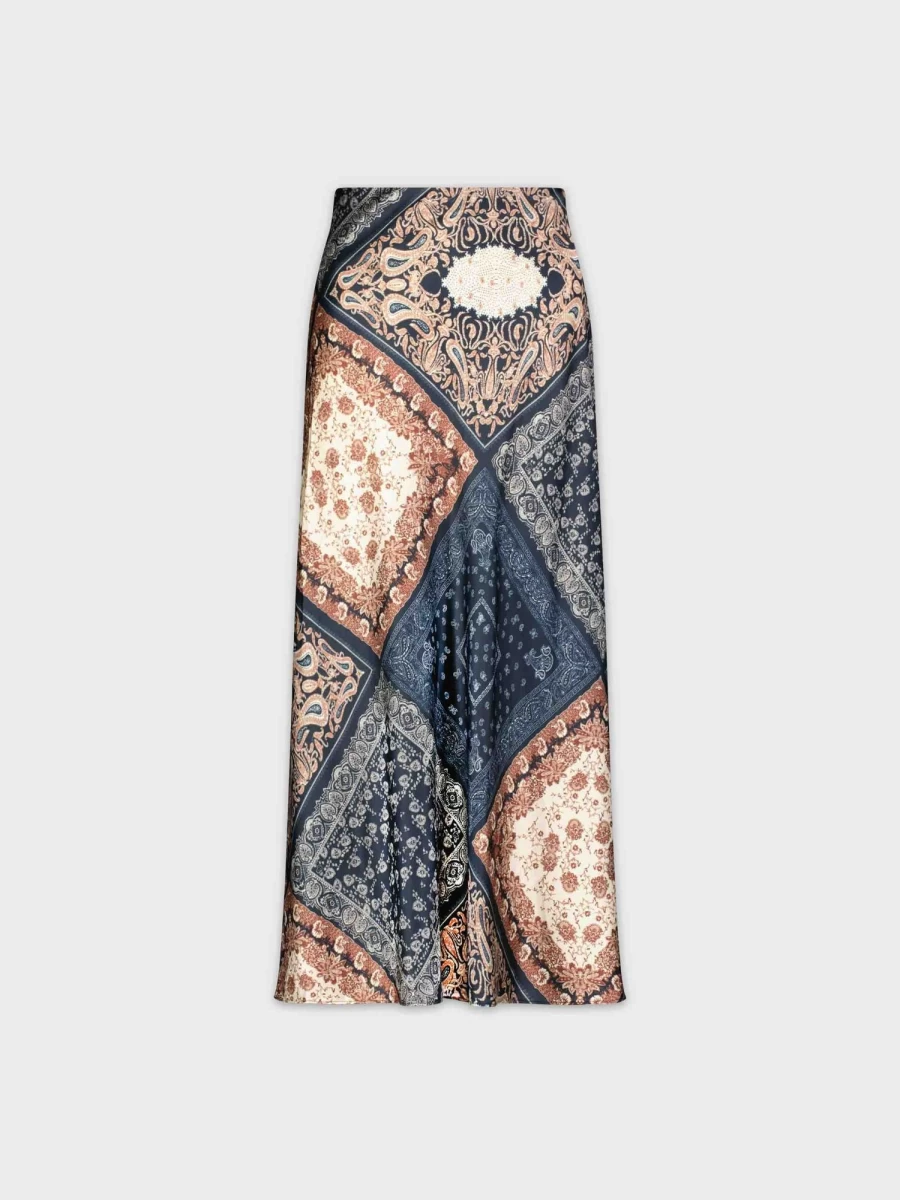 "HAILEY Women's Satin Slip Skirt with Bandana Hem - Elegant & Stylish Midi Skirt"