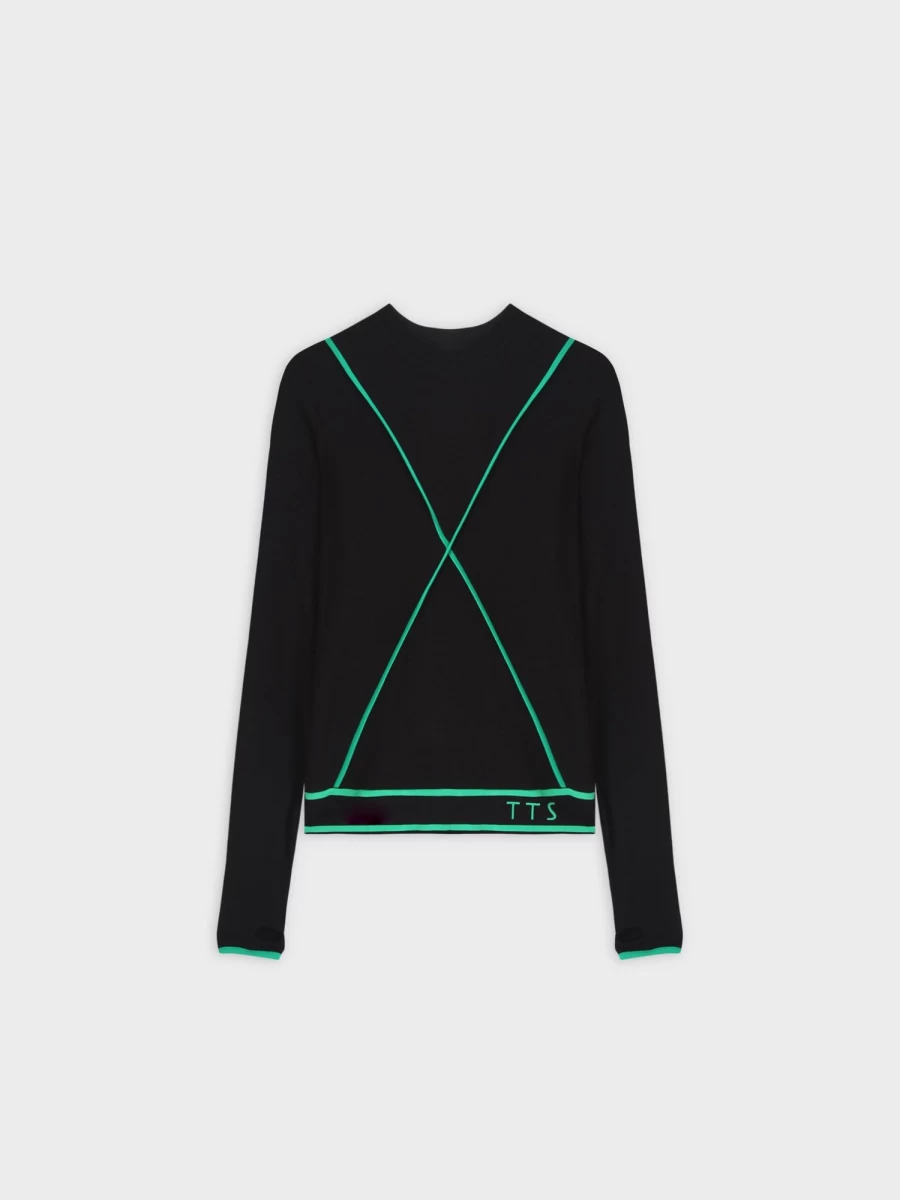 TTS Women's X Banded Shirt - Black and Green Striped Casual Top
