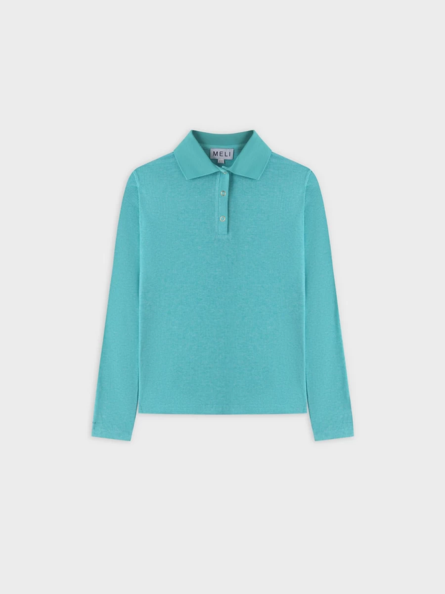 MELI Women's Teal Ribbed Collar T-Shirt - Soft Cotton Casual Top