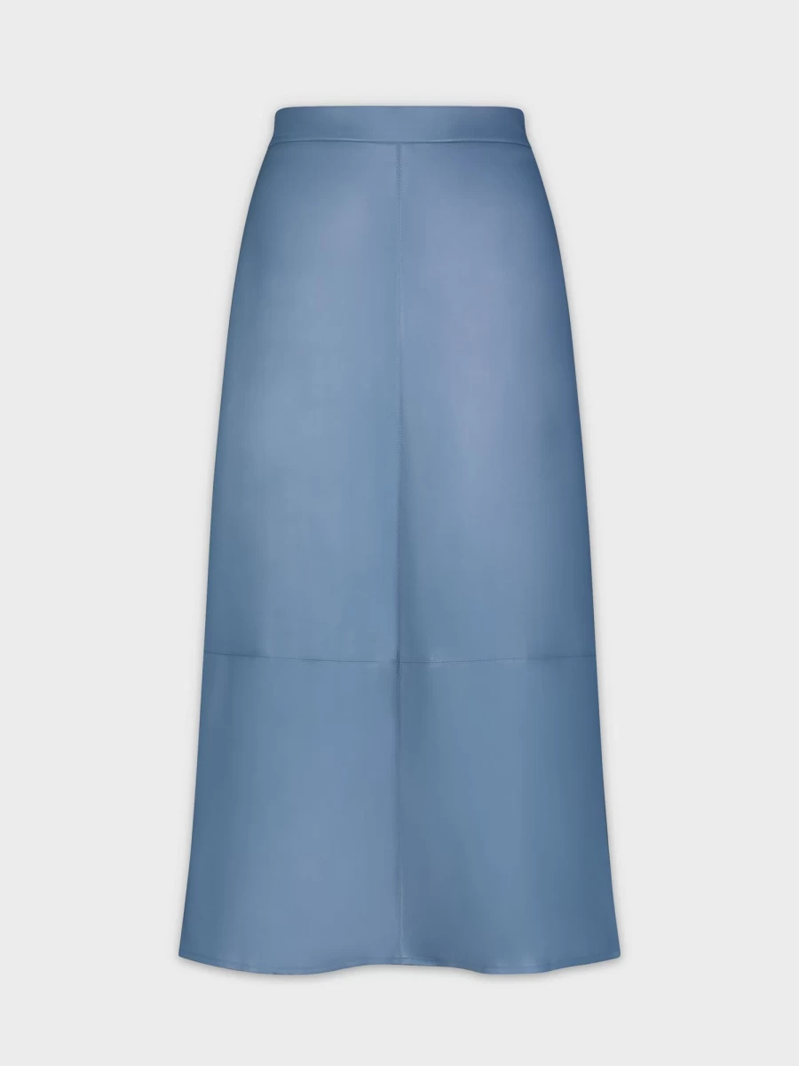 HAILEY Women's Light Blue Leather Midi Skirt with Seamed Detail