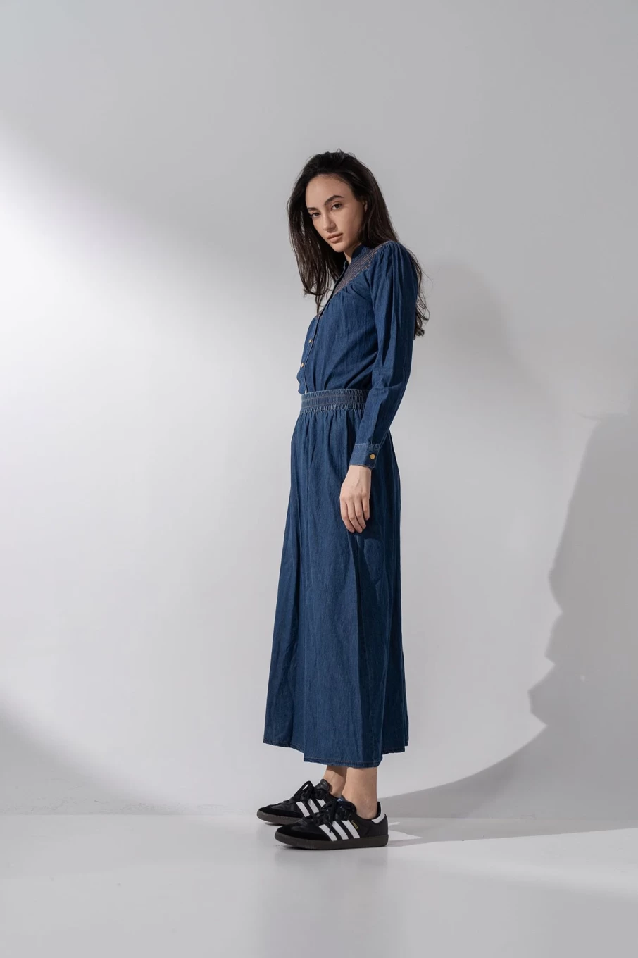 VAARA Women's Blue Denim Skirt with Gathered Waist - Stylish & Comfortable