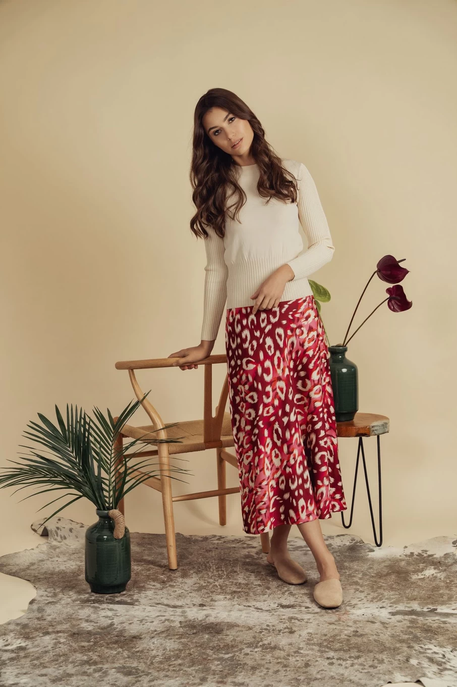 HAILEY Women's Pink Ombre Satin Slip Skirt - Elegant High Waist Lounge Skirt