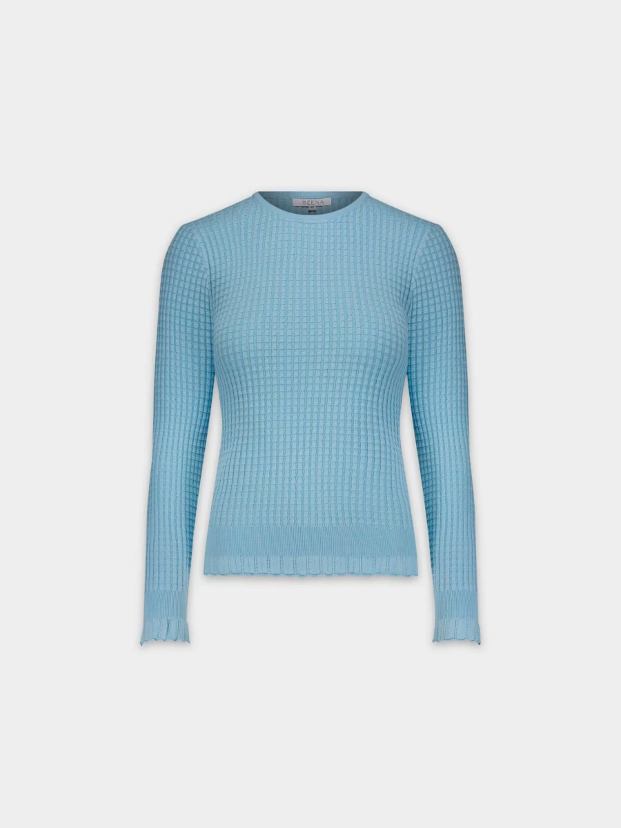 MEENA Women's Light Blue Ruffle Hem Crewneck T-Shirt