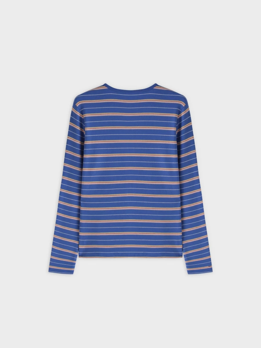 MELI Women's Thin Stripe High V-Neck T-Shirt - Blue, Pink, White Slim Fit Casual Top