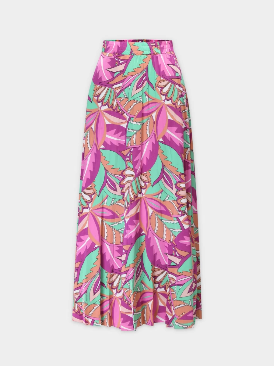 Pose Women's Pink Tropics Pleated Midi Skirt with Banded Hem - 37" Length