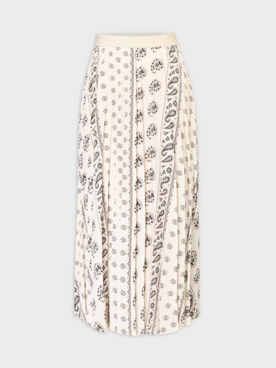Pose Women's Cream Bandana Print Pleated Skirt - 37" Flowy Midi Skirt for Women