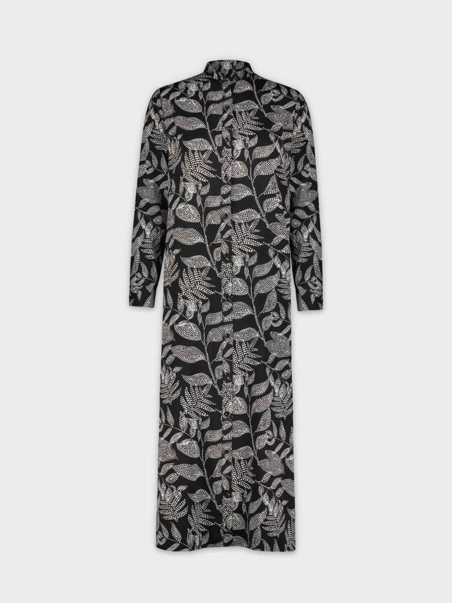 POSE Women's Floral Dots Long Shirtdress - Elegant Casual Button Down Dress