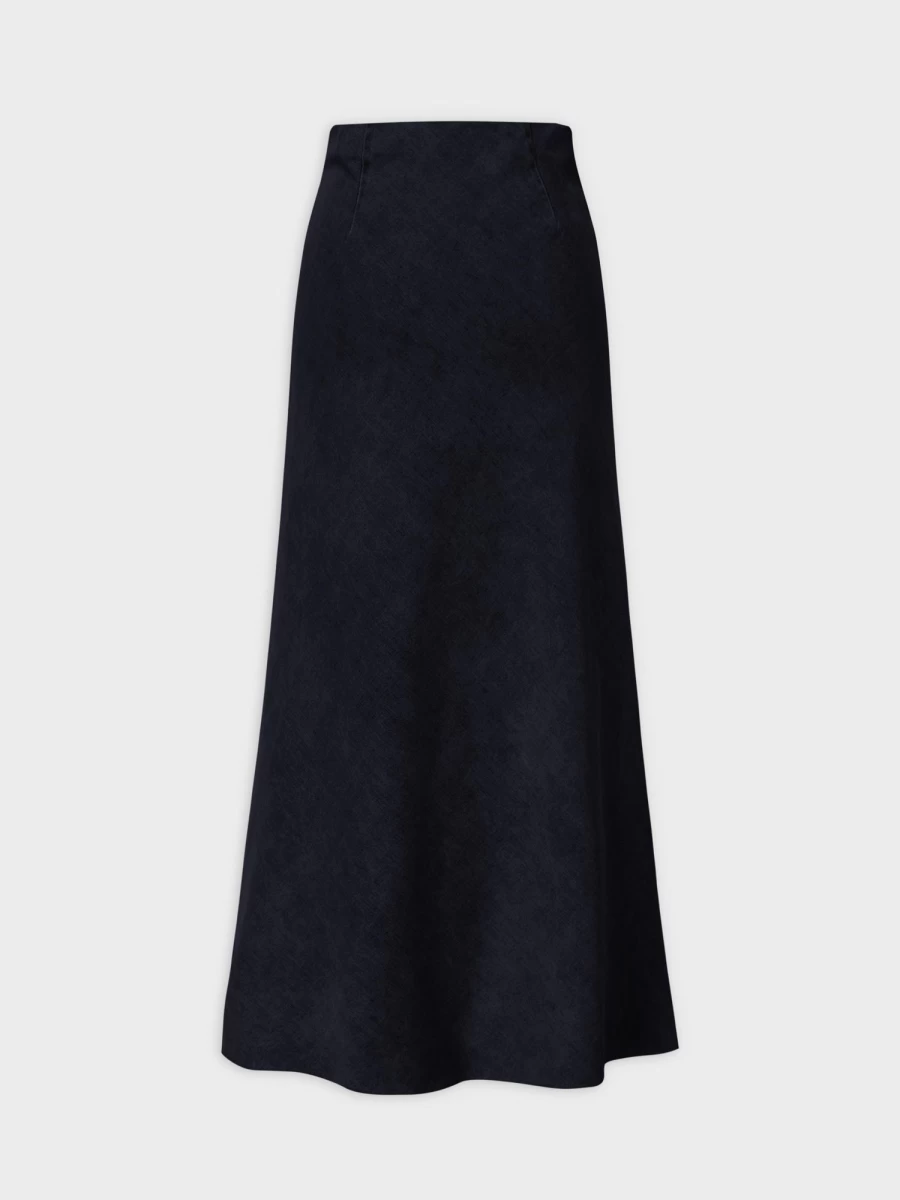 MELI Women's Classic Denim Skirt - Dark Blue Washed High Waist A-Line Jeans Skirt 37" Length