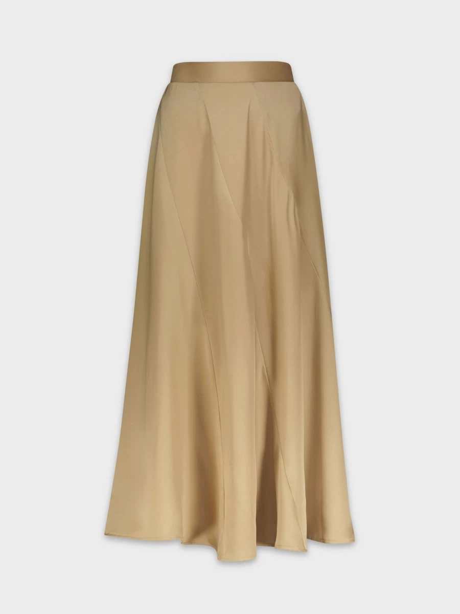 SOLEI Women's Tan Satin Skirt - Elegant Full Length Skirt for Women
