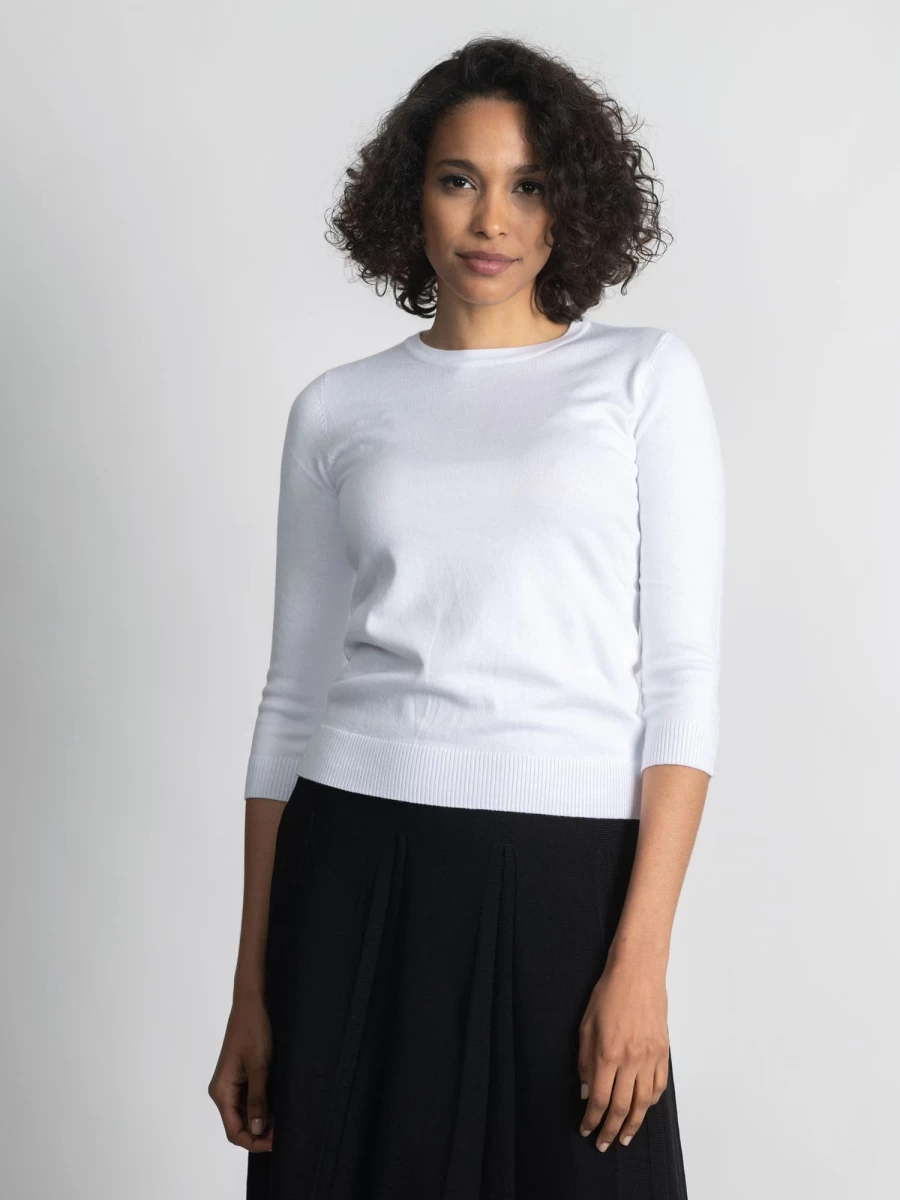 MELI Women's Basic White Crewneck Sweater - Soft Casual Pullover Top