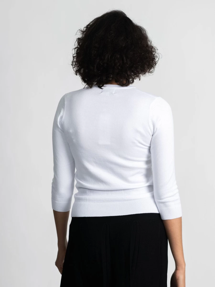 MELI Women's Basic White Crewneck Sweater - Soft Casual Pullover Top