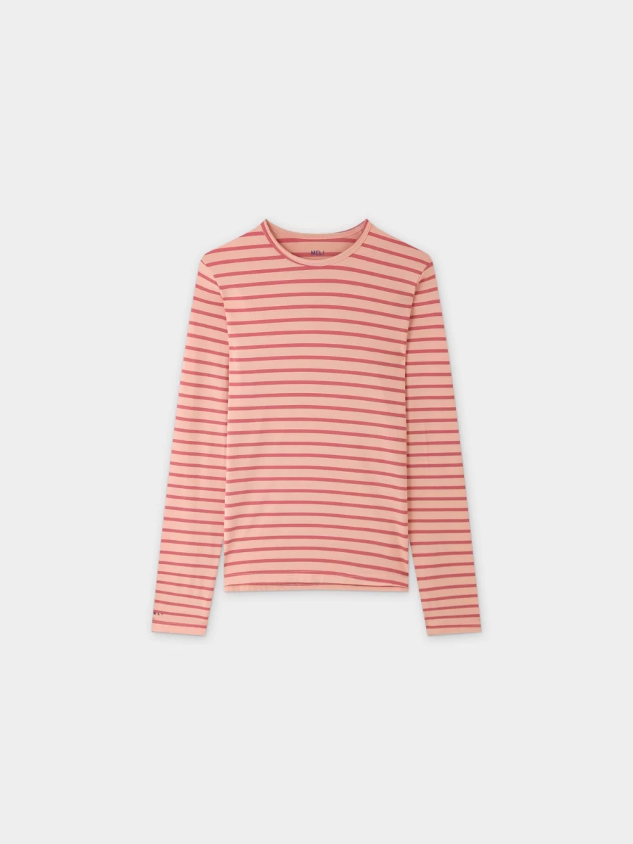 MELI Women's Butter Soft Striped Crew Neck Sweater - Peach & Raspberry Comfort Fit Top