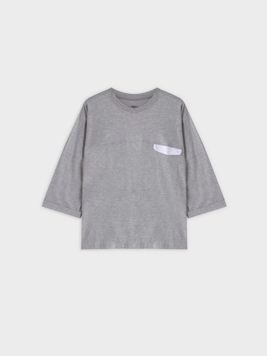 MELI Women's Pocket T-Shirt - Soft Casual Grey & White Tee for Everyday Wear