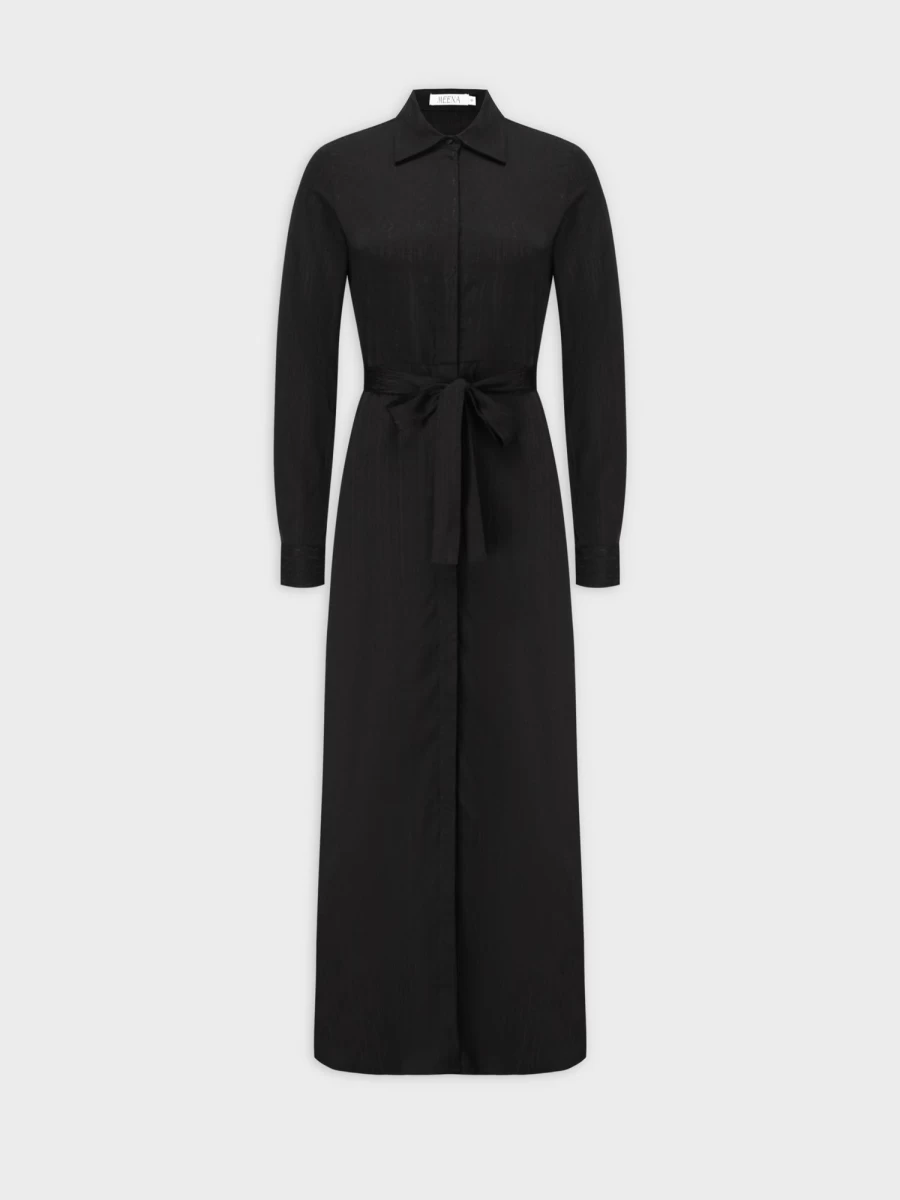 MEENA Women's Black Silk A-Line Shirtdress with Elegant Pattern