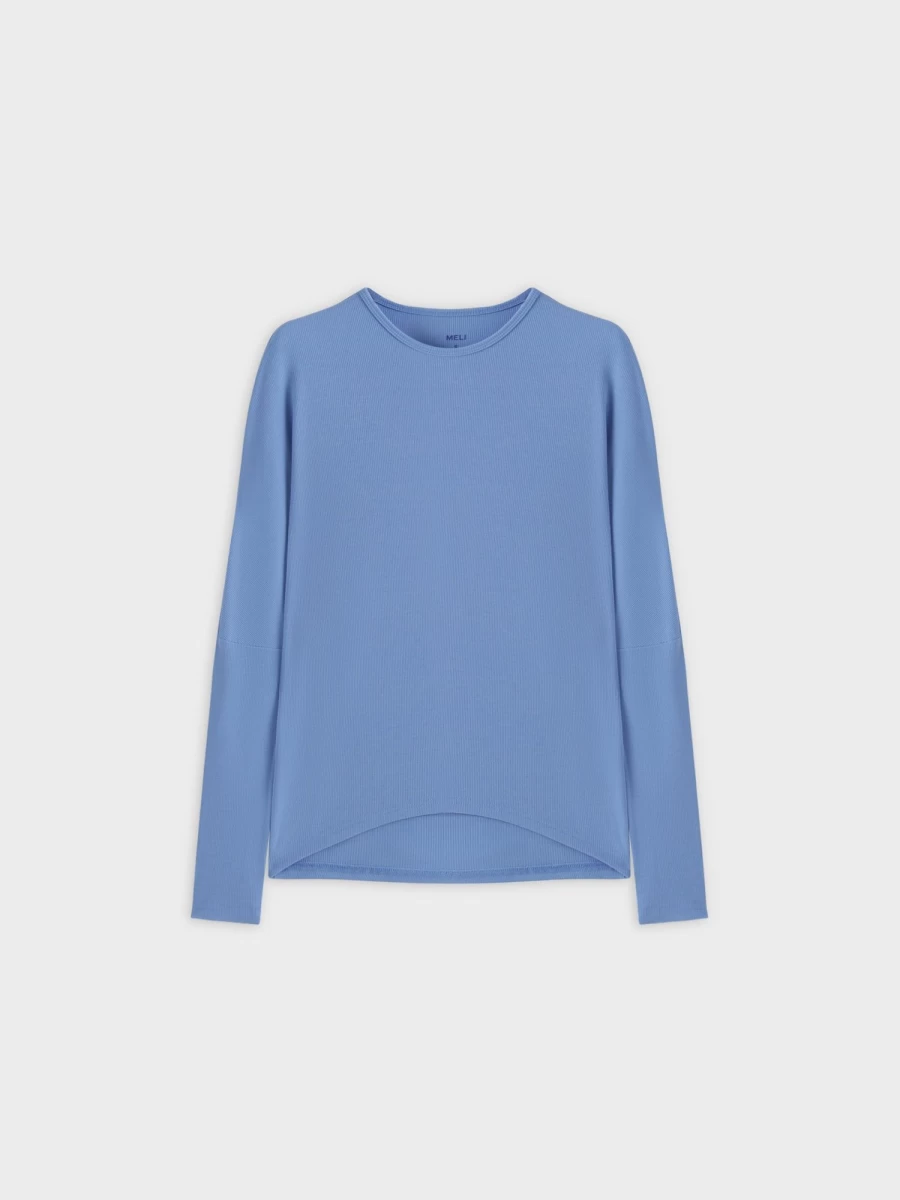 MELI Women's Crew Ribbed Dolman Sweater in Ocean Blue - Comfortable Long Sleeve Tunic Top