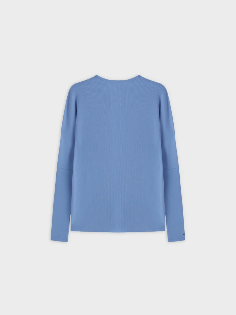 MELI Women's Crew Ribbed Dolman Sweater in Ocean Blue - Comfortable Long Sleeve Tunic Top