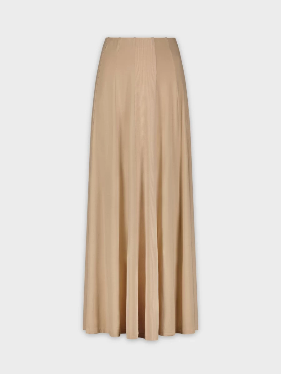 MELI Women's Tan Ribbed Paneled Midi Skirt 38" - High Waist A-Line Style