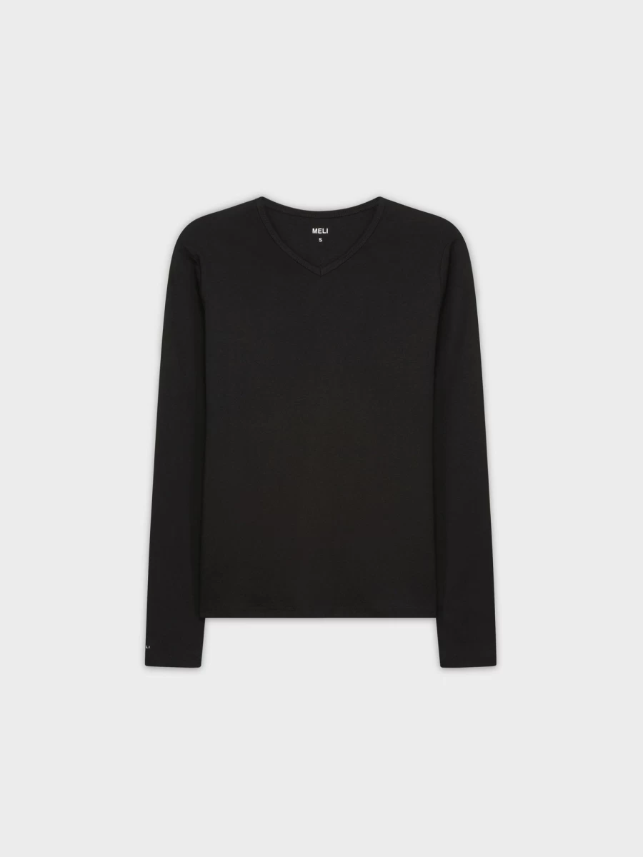 MELI Women's Basic Long Sleeve V-Neck T-Shirt - Black