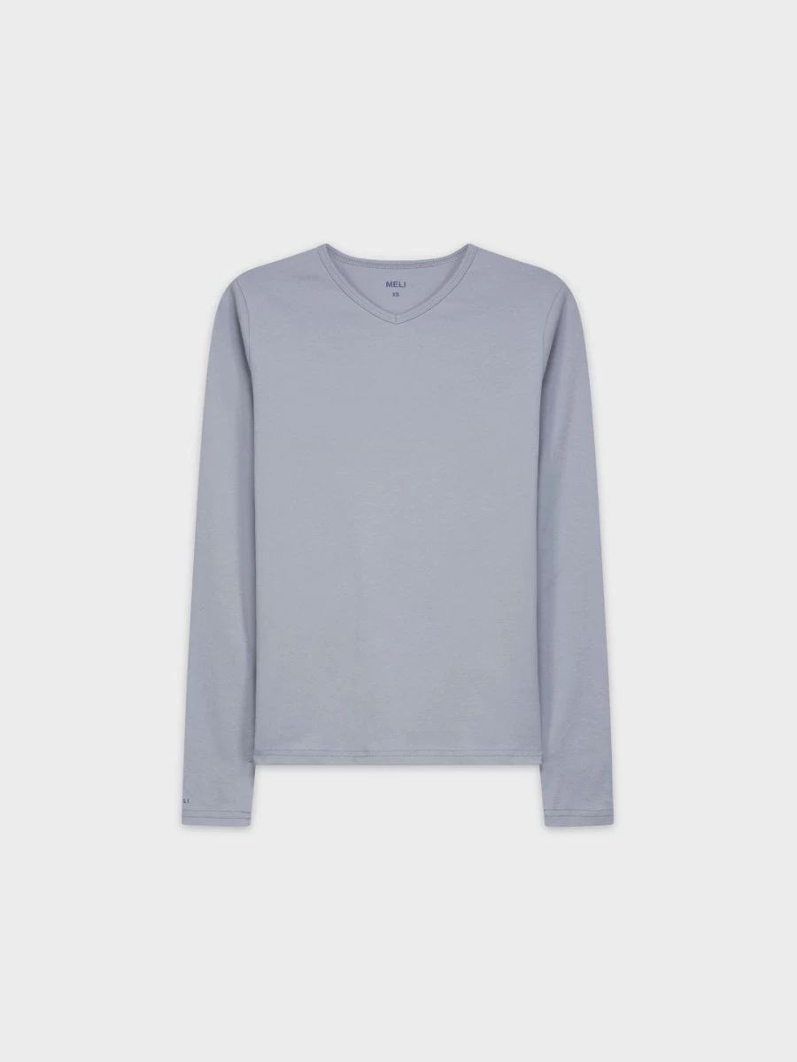MELI Women's Basic V-Neck Long Sleeve T-Shirt in Sky Blue - Soft Comfort Fit Top