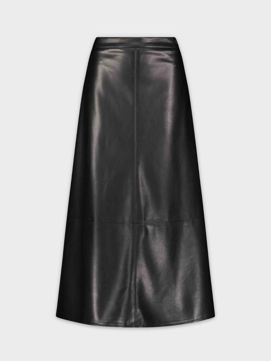 "HAILEY Women's Black Midi Seamed Leather Skirt – Stylish Faux Leather Pencil Skirt"