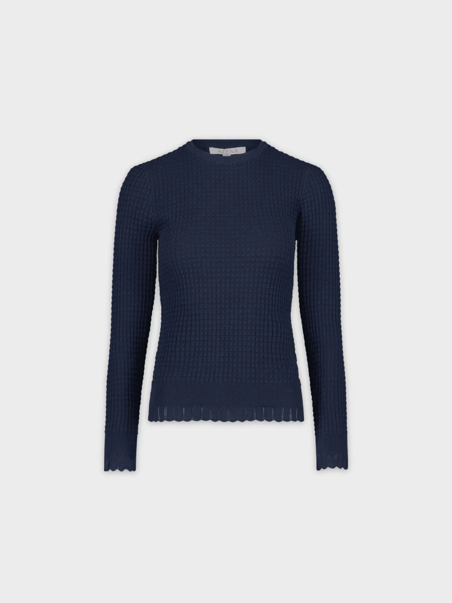 MEENA Women's Navy Ruffle Hem Crewneck T-Shirt