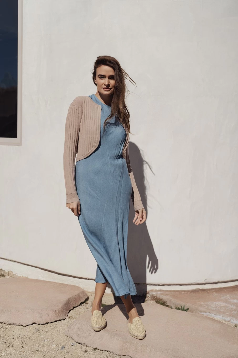 POSE Women's Light Wash Denim Slip Dress - Casual Chic Style