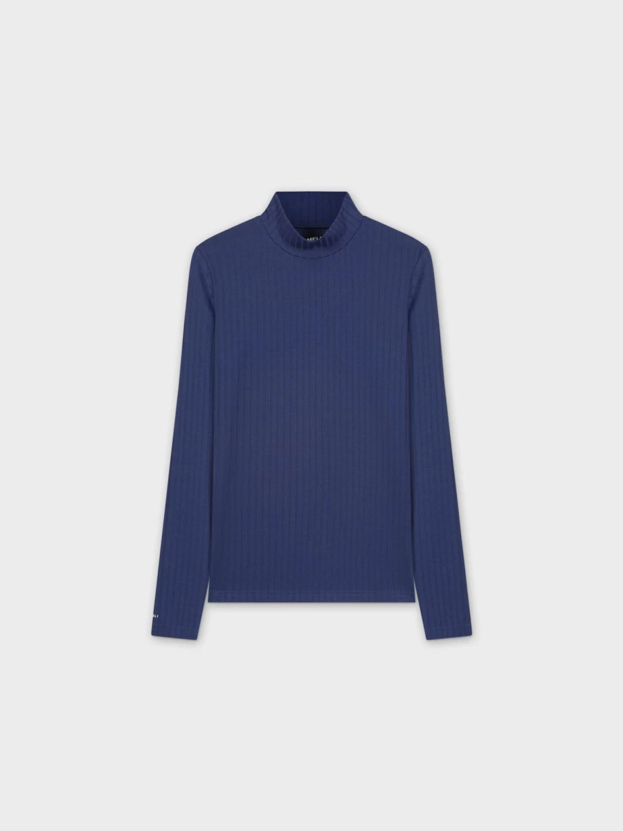 MELI Women's Navy Ribbed Turtleneck Jersey Top