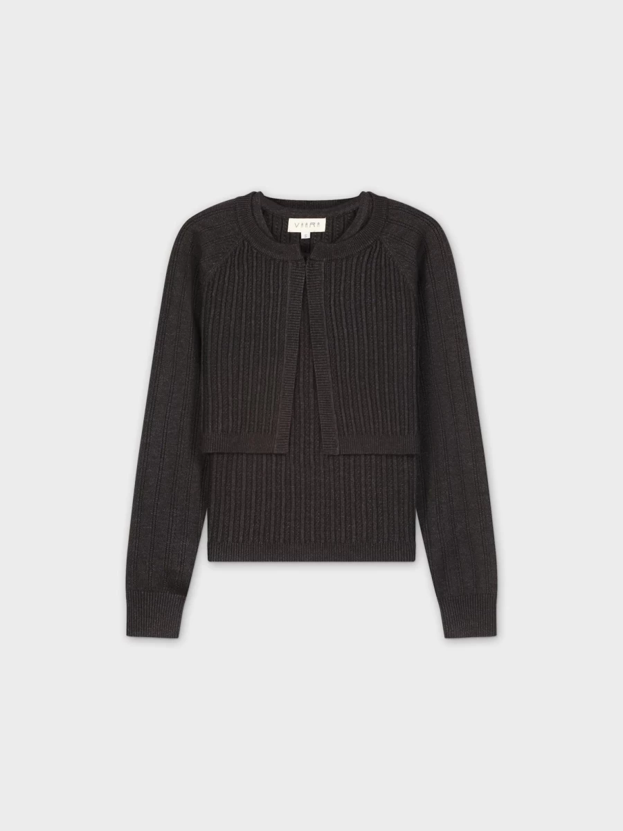 VAARA Women's Black Heather Pointelle Knit Shrug - Elegant Lace Cardigan