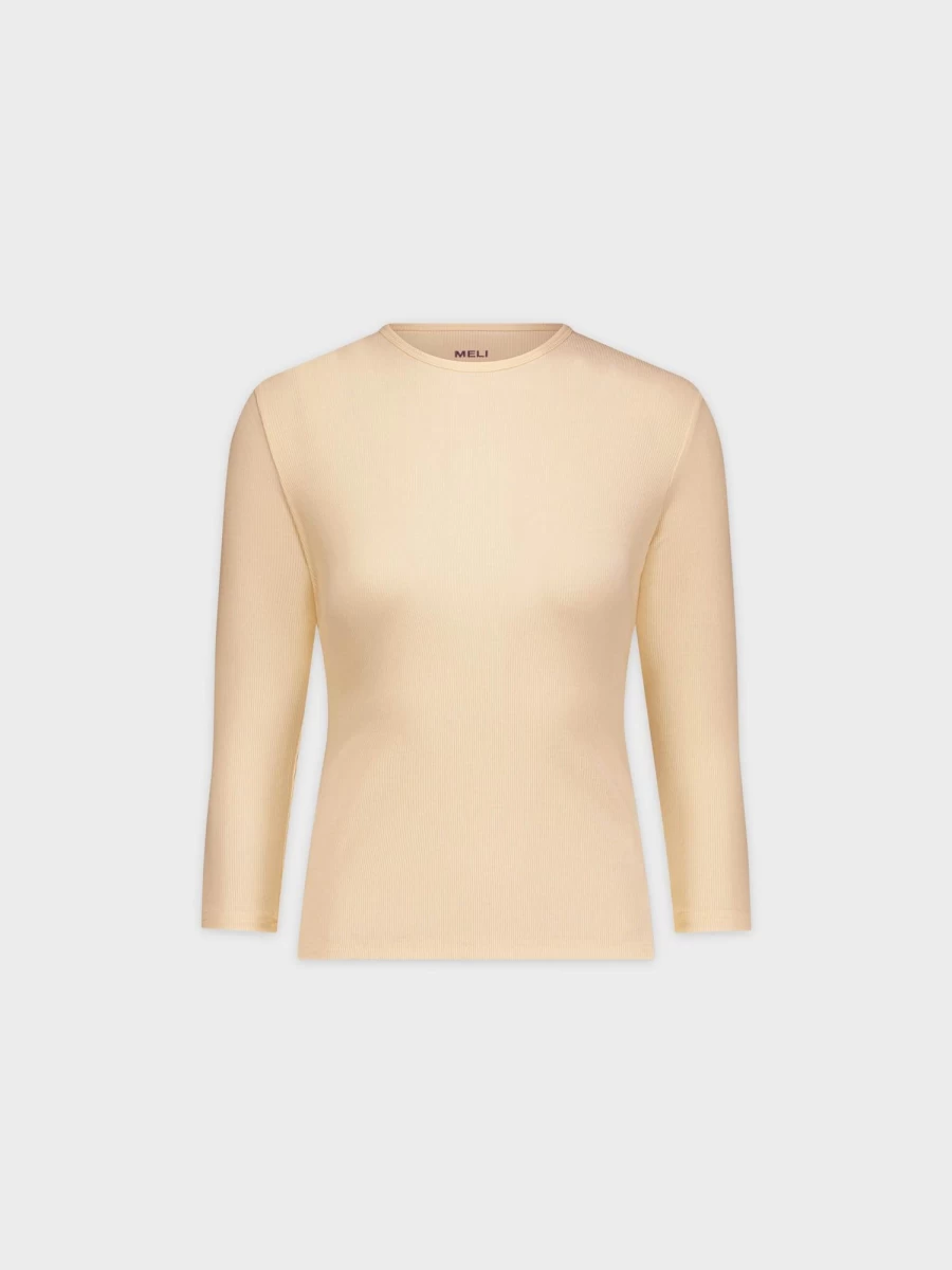 MELI Women's Classic Ribbed Crew Neck T-Shirt in Soft Cream | 3Q Collection