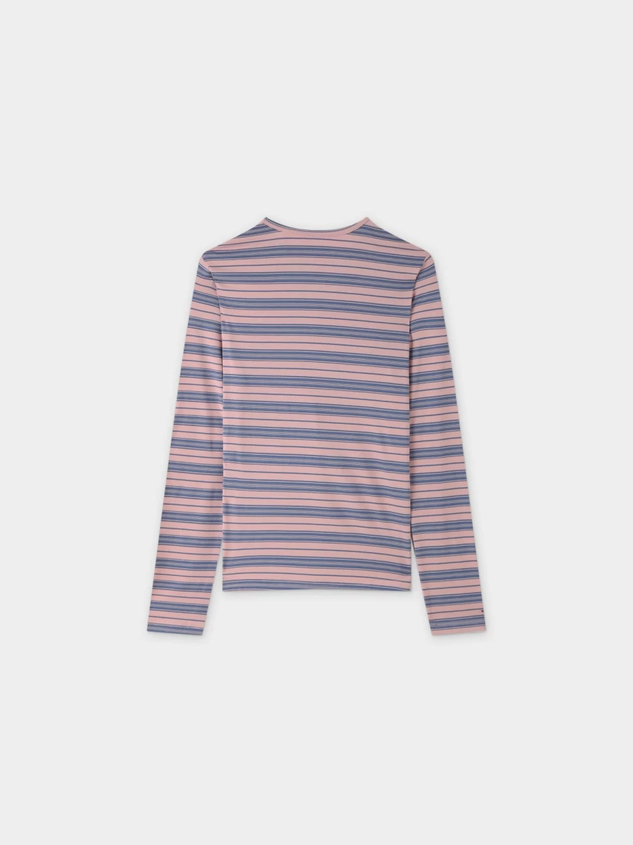MELI Women's Double Stripe High V-Neck Top in Pink and Blue