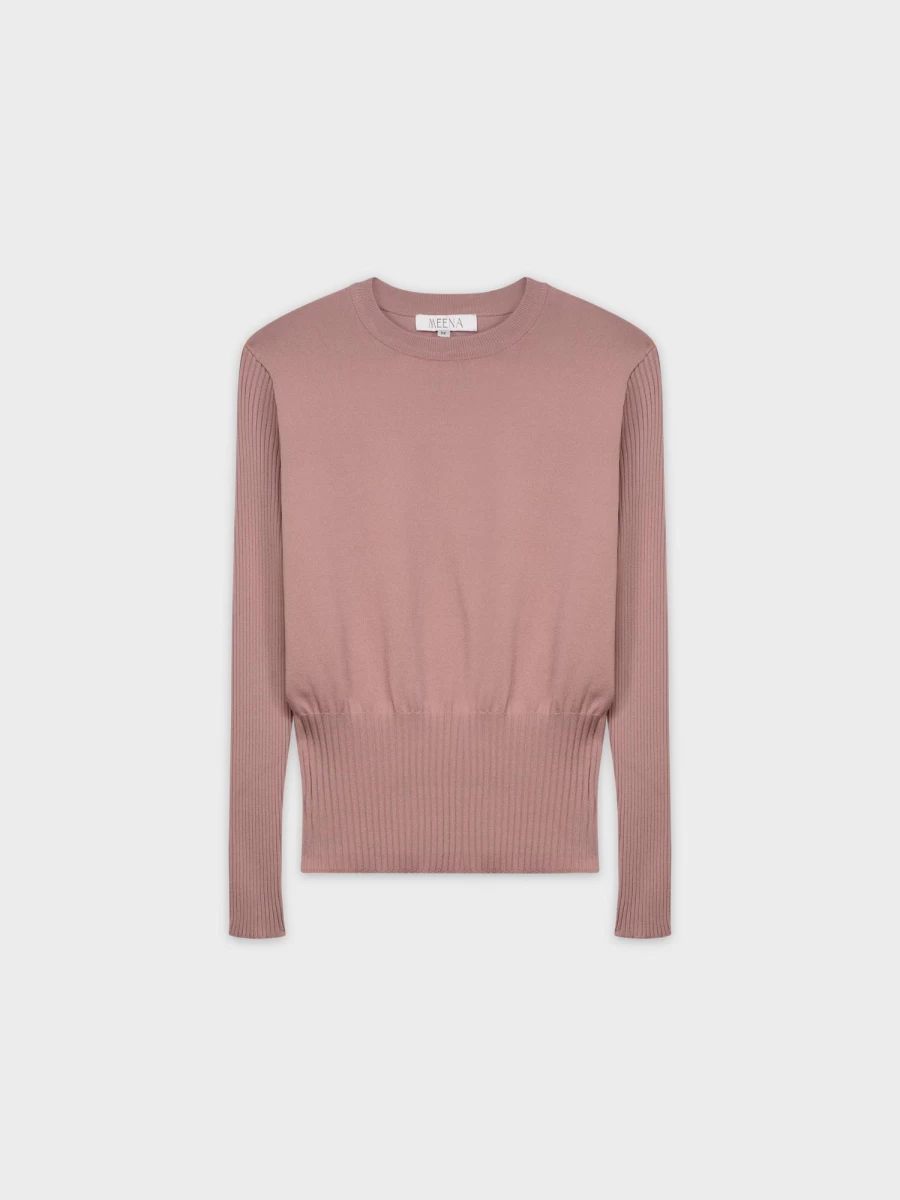 MEENA Women's Lilac Ribbed Waist Sweater - Soft Knit Pullover for Women