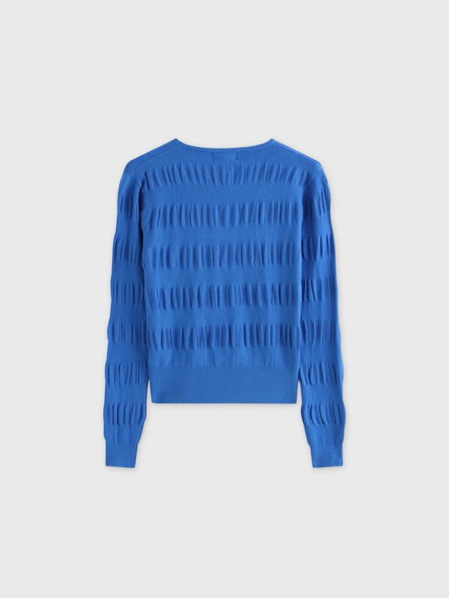 Pose Women's Grecian Blue Ruched Sweater - Elegant Knit Top for Casual Wear