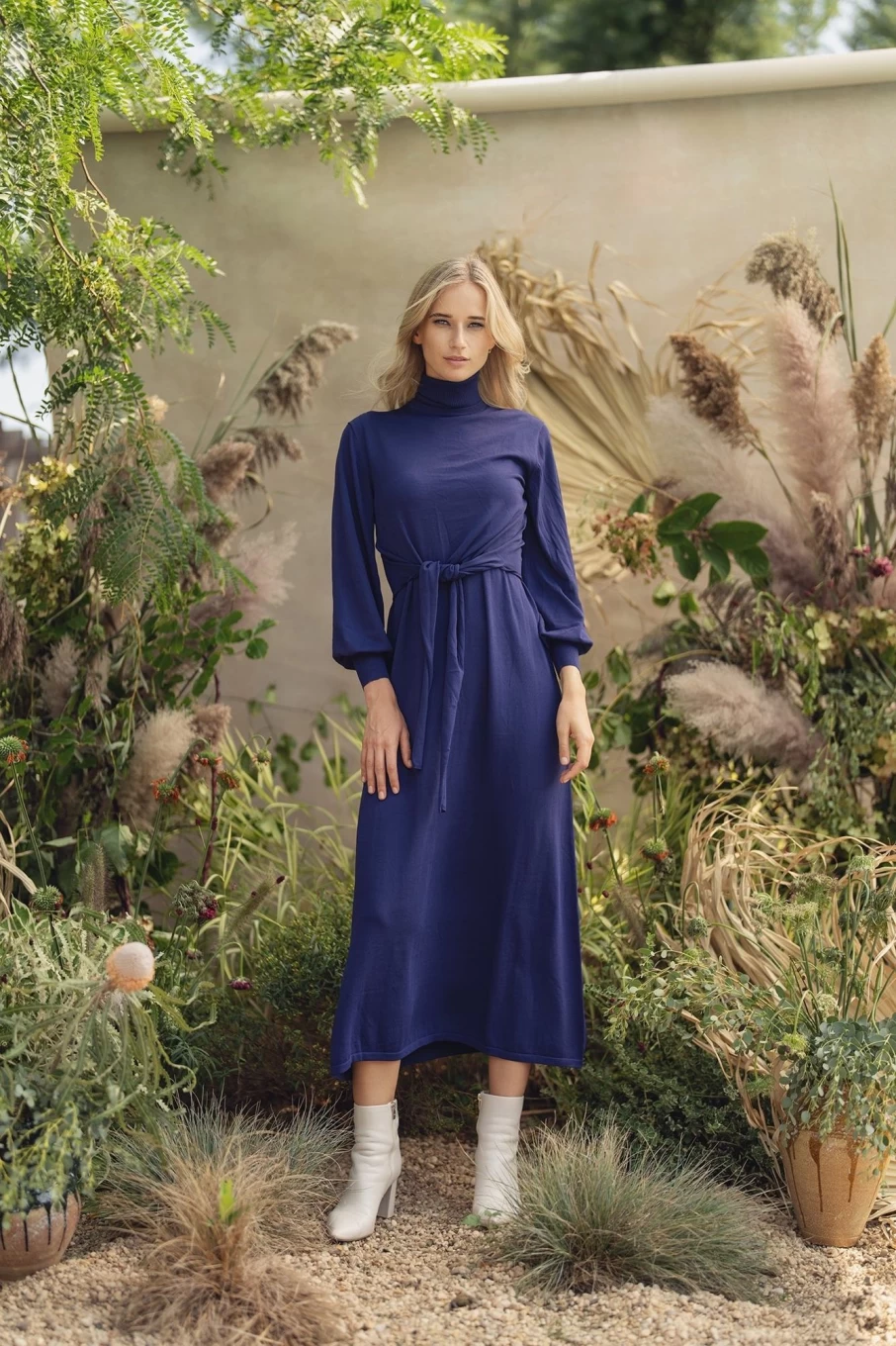 VAARA Women's Blue Sleeveless Turtleneck Dress - Elegant Casual Summer Dress