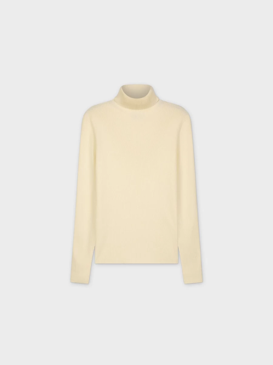 MELI Women's Cream Knit Ribbed Turtleneck Sweater