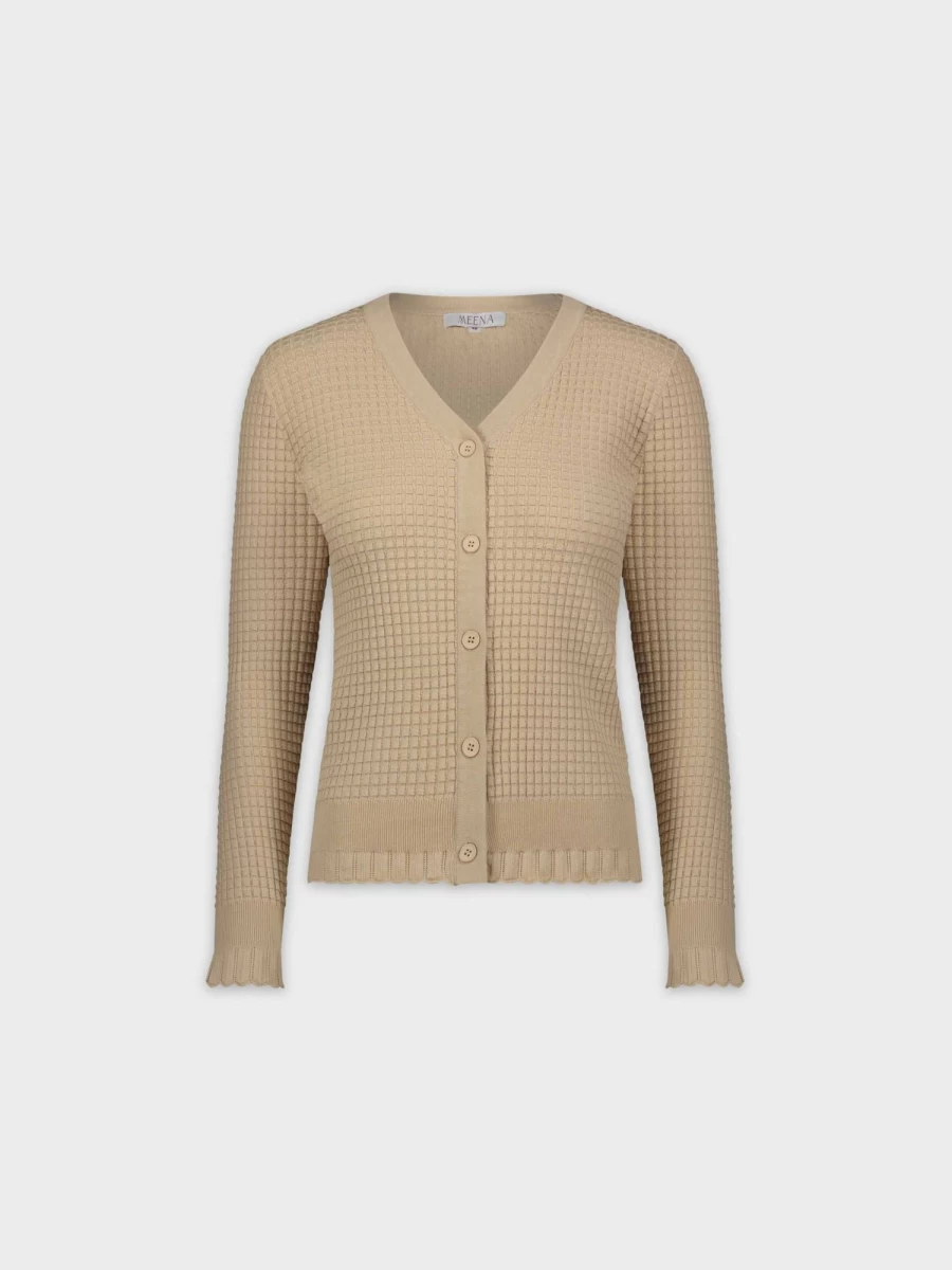 MEENA Women's Tan Ruffle Hem Cardigan - Soft Knit Sweater for Women