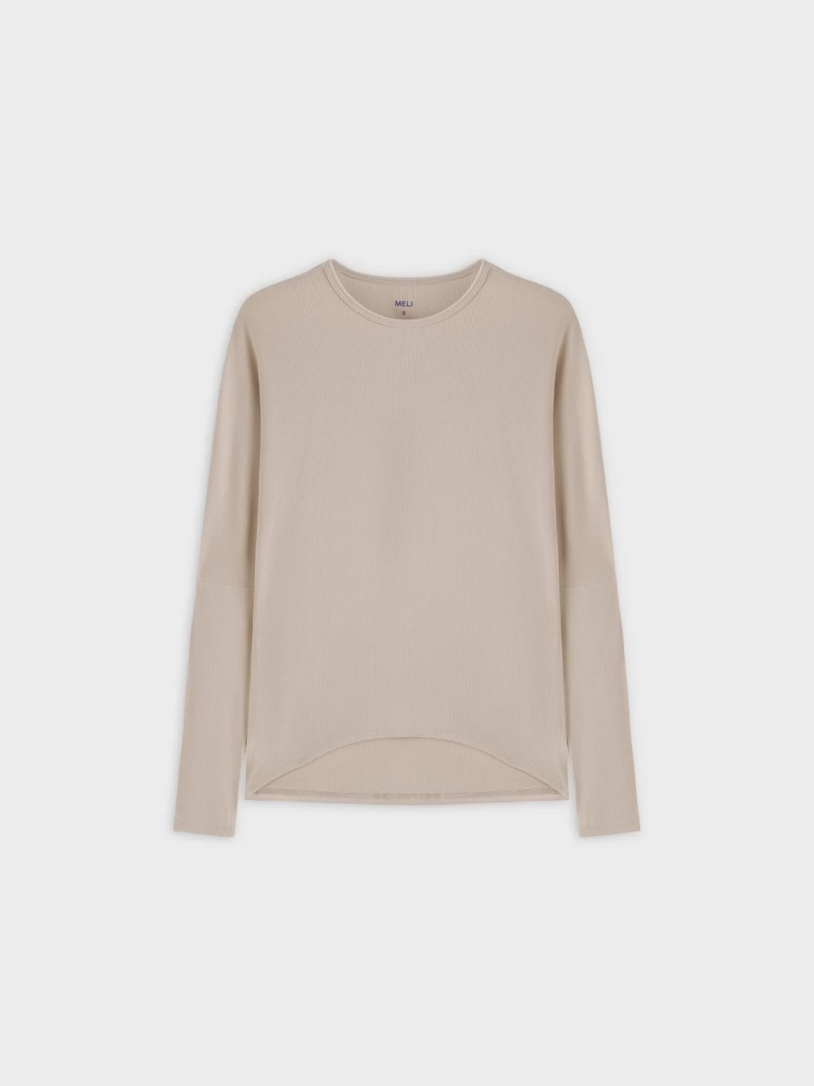 MELI Women's Ribbed Dolman Sleeve Crew Neck Top in Tan