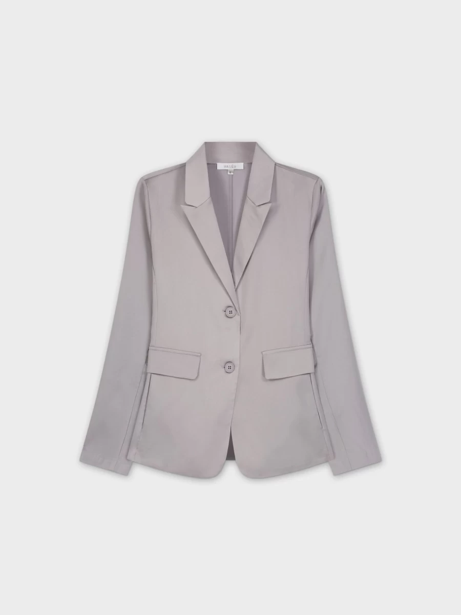 "HAILEY Women's Grey Satin Blazer - Elegant Formal Jacket for Office & Evening Wear"